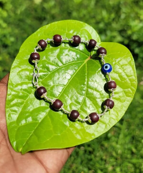 Red Sandal Wood Silver(925)Bracelet 8mm with Evil Eye