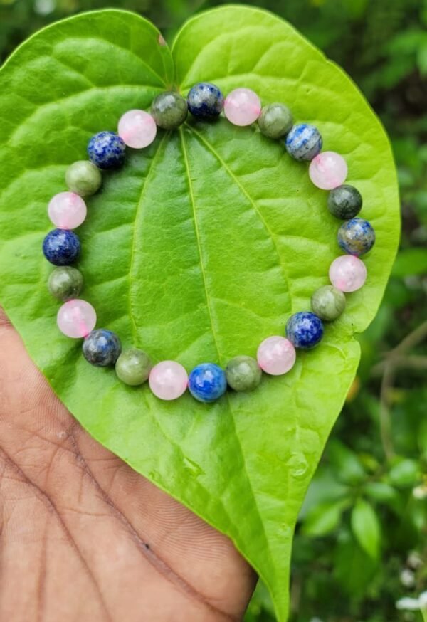 Rose quarts,Lapis Lazuli with Green Moss Bracelet (type A)