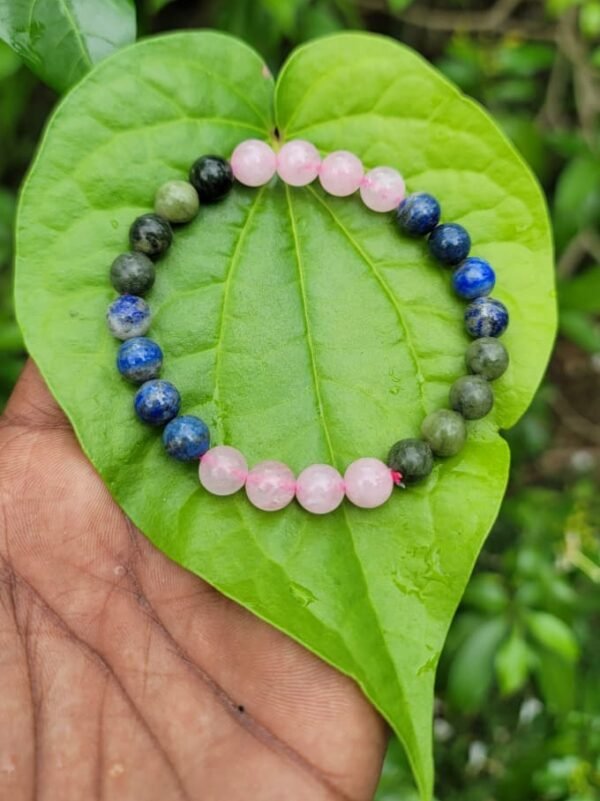 Rose quarts,Lapis Lazuli with Green Moss Bracelet (type B)