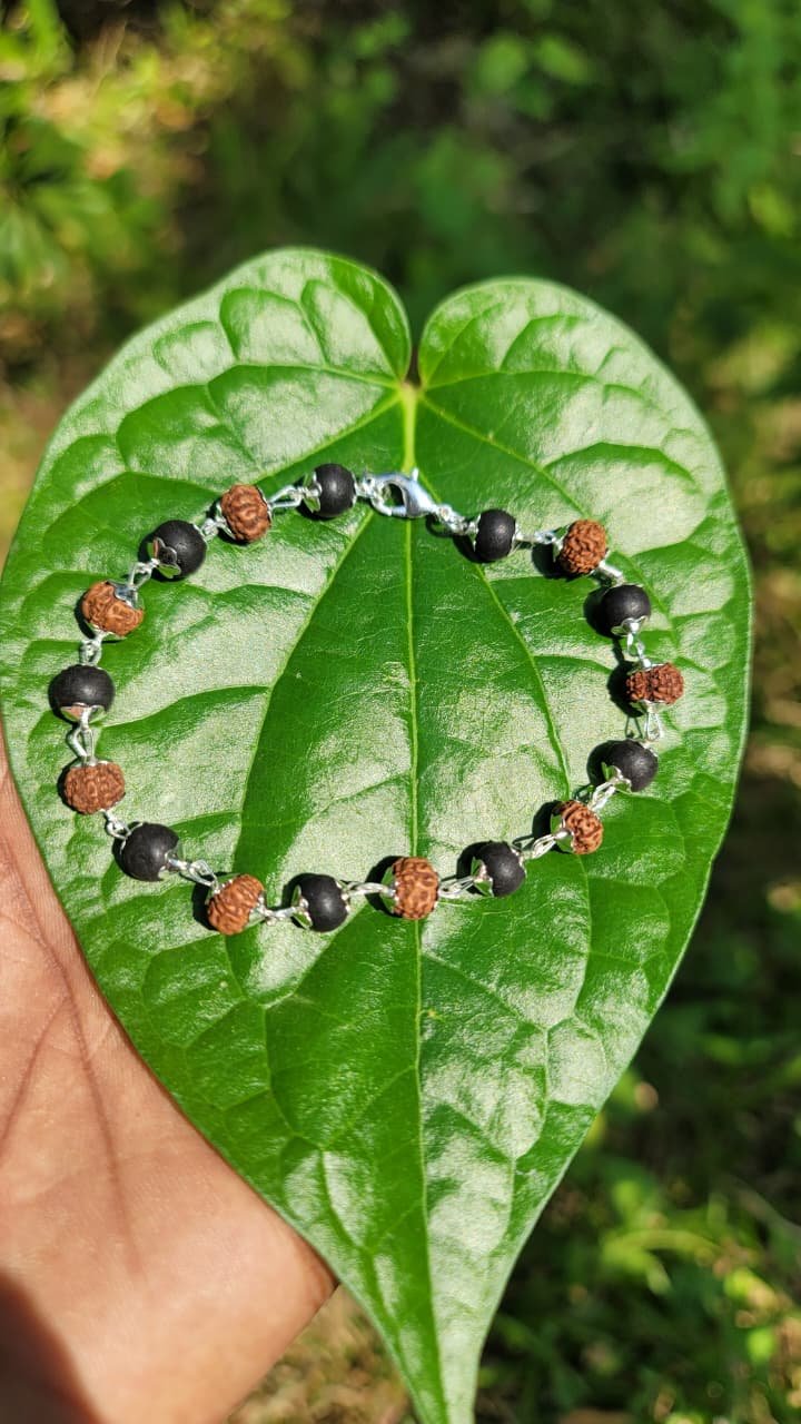 Karungali & Rudraksha German Silver Bracelet -8mm