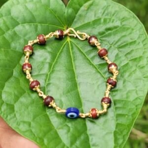 Red Sandalwood Impon(panchaloha) with Evil Eye Bracelet-6mm