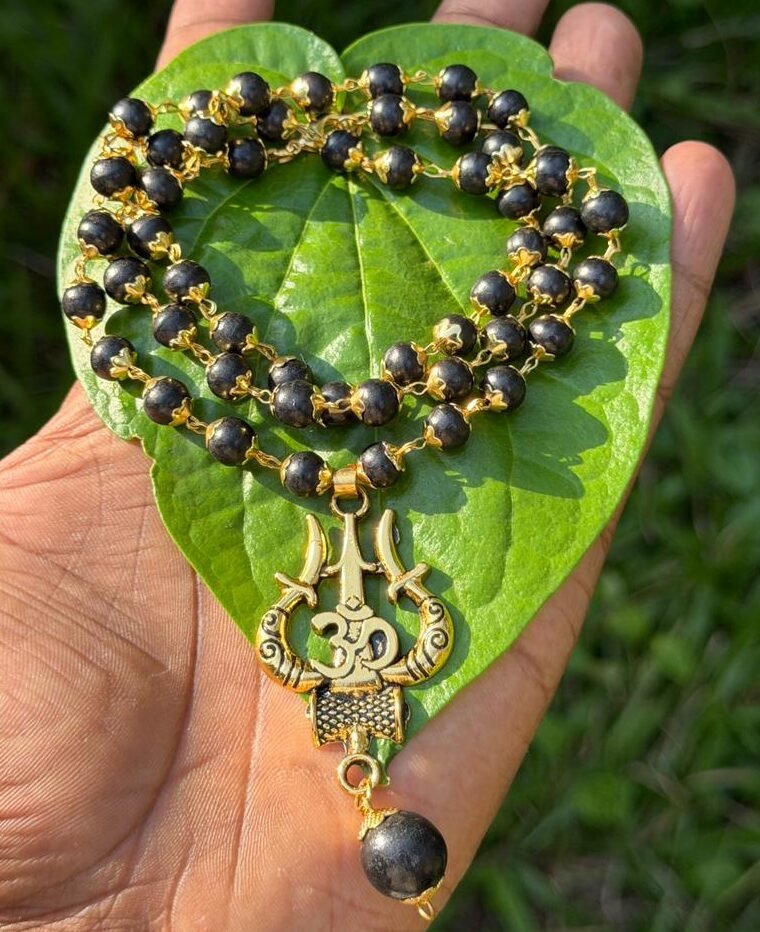 Karungali Gold Plated with Ohm Thirshul Pendant-7mm