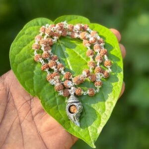 Rudraksha German silver mala Shankh Pendant-7mm