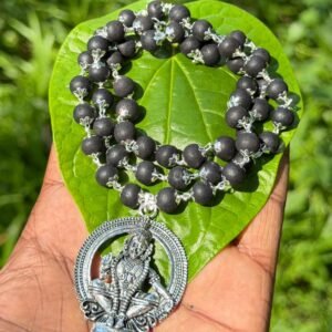 Karungali German Silver Mala With Ayyappa Dollar(big size)-8mm
