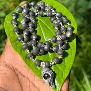 Karungali German Silver Mala With Skankh Pendant – 8mm