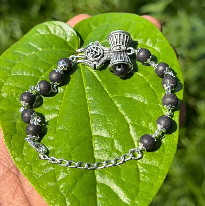 Karungali German Silver Om Trishul bracelet(type B)