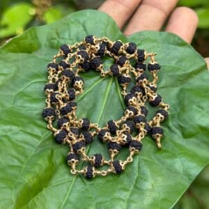 Black Rudraksha Panchaloha(impon) Flower Cap Mala-6mm