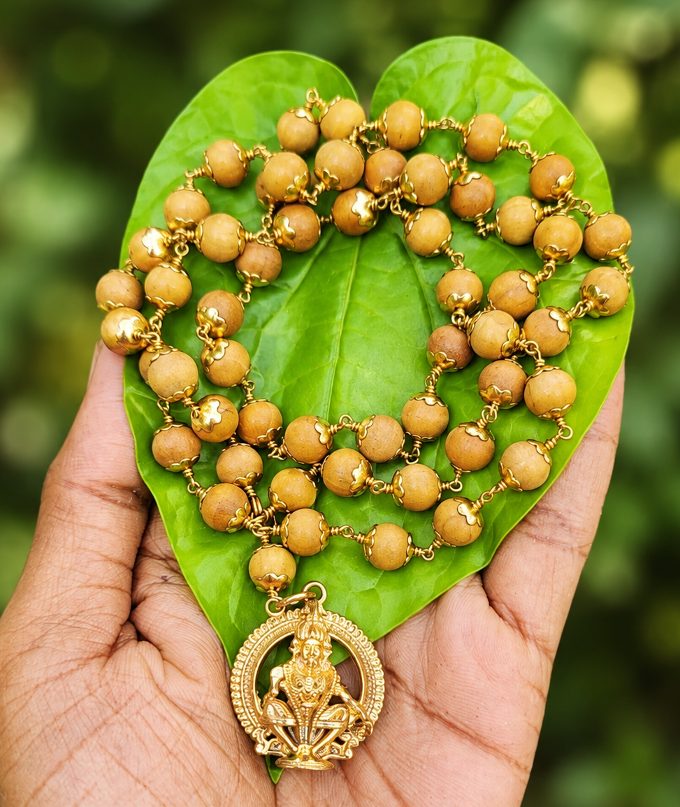 White Sandalwood Panchaloha(impon) Mala With Ayyappa Dollar 8mm