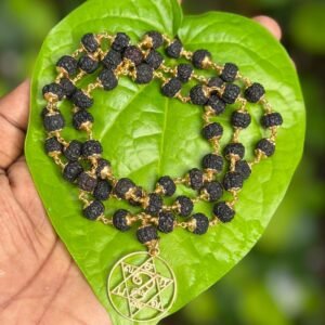 Black Rudraksha Panchaloha(impon) Mala with Saravanabava Dollar 8mm
