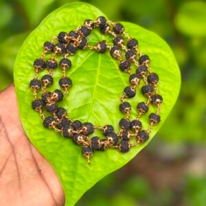 Black Rudraksha Panchaloha(impon) Flower Cap Mala-8mm