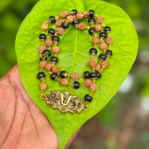Karungali and Rudraksha Gold Plate Mala With Venkateswara Dollar 7mm