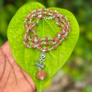 Rudraksha German Silver Mala With Om Damaru Dollar 7mm
