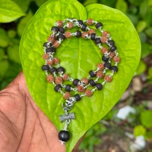 Karungali & Rudraksha German Silver with Om Damaru Dollar 7mm