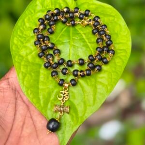 Karungali Gold Plate Mala With Om Damaru Dollar 7mm