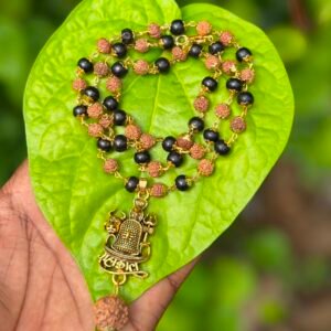 Karungali and Rudraksha Gold Plate Mala With Mahakal Rudraksha Dollar 7mm