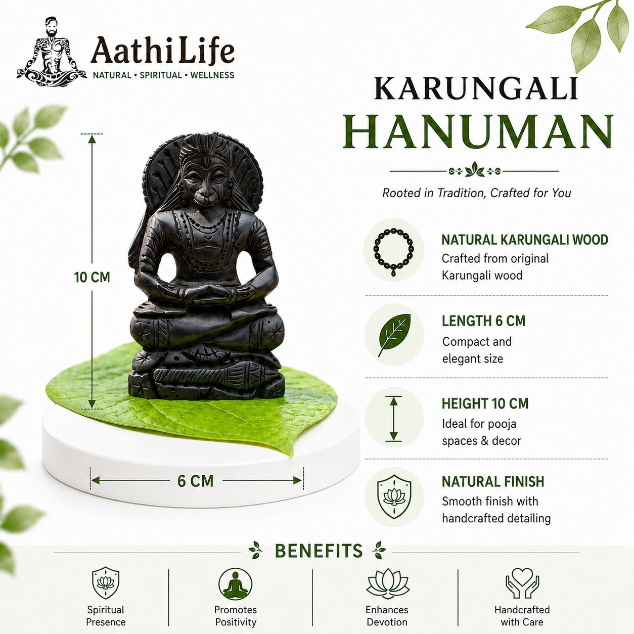 Karungali Hanuman Statue 4 Inch - Image 2