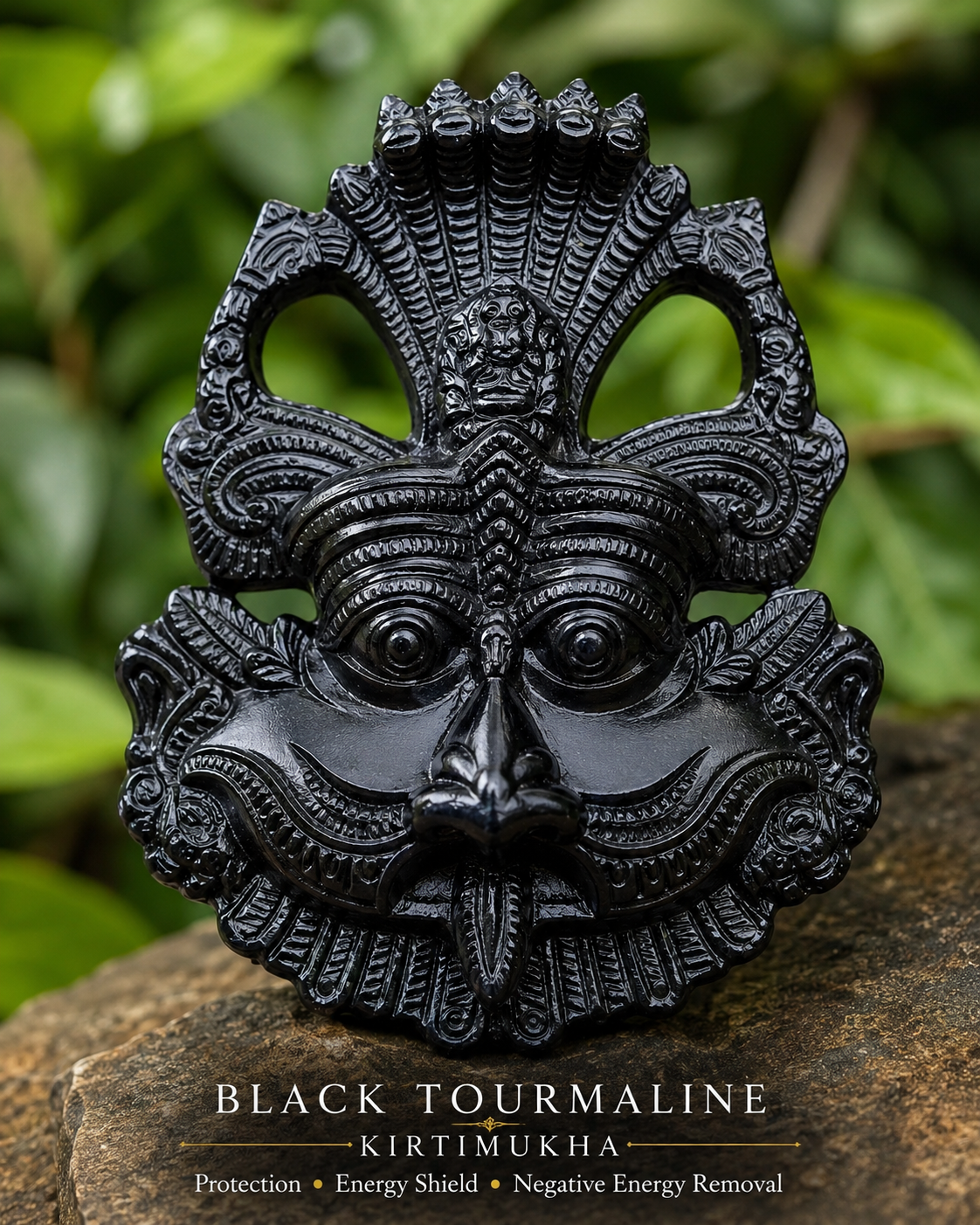 Black Tourmaline Kirtimukha Protection Wall Hanging - Image 2